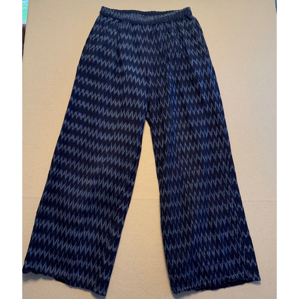 Gudrun Sjoden Ikat Chevron Wide Leg Organic Cotton Pants Blue Women Size S